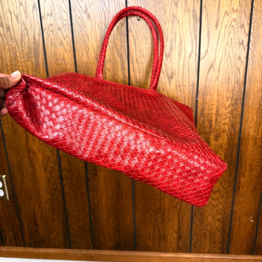 Signature Club A Tote Bag Womens Large Red Vegan Leather Shoulder Bag Snake Skin - Picture 4 of 6